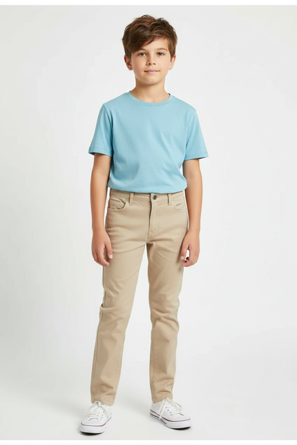 Pantalon Chino Beige Coton Slim Décontracté Garçon