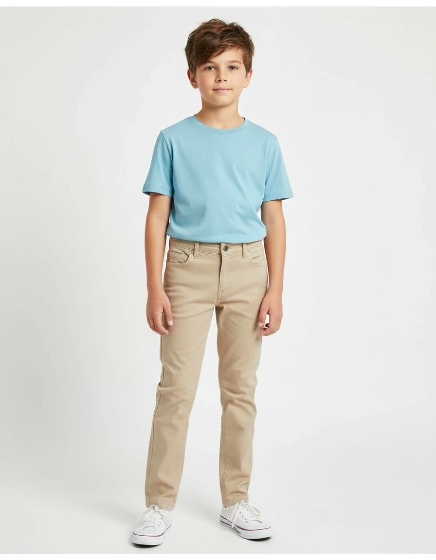 Pantalon Chino Beige Coton Slim Décontracté Garçon