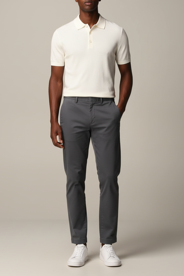 Pantalon Chino Gris Homme Coupe Droite Élégant Coton