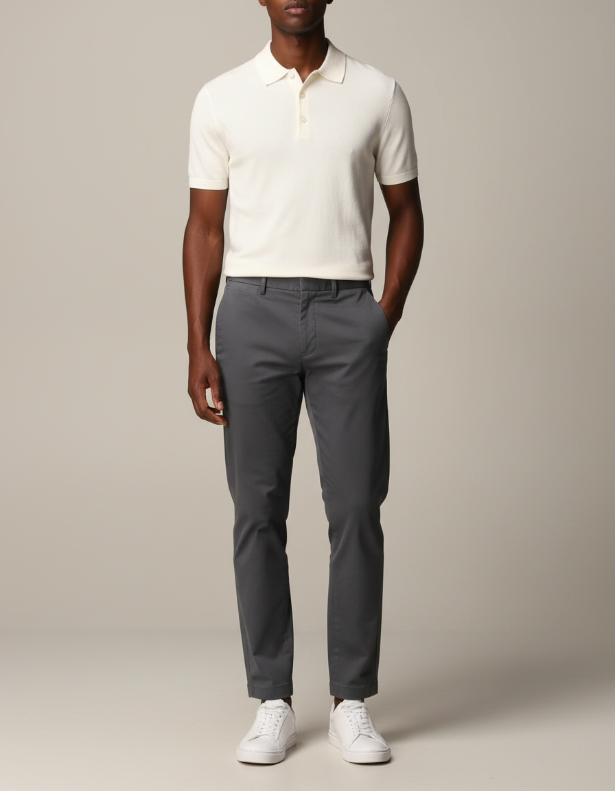 Pantalon Chino Gris Homme Coupe Droite Élégant Coton