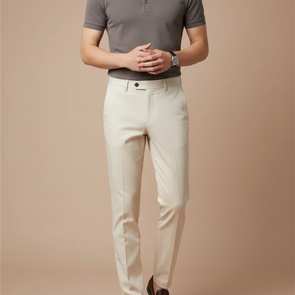 Pantalon Chino Beige Clair Coton Slim Élégant Homme