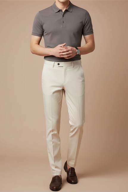 Pantalon Chino Beige Clair Coton Slim Élégant Homme