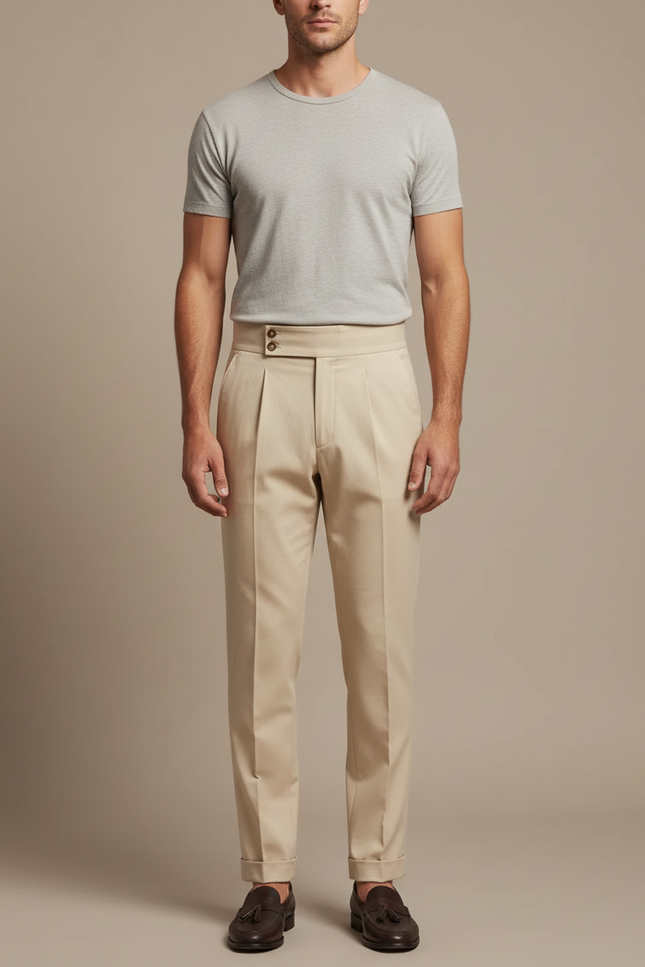 Pantalon Chino Sur Mesure - Beige Gabardine