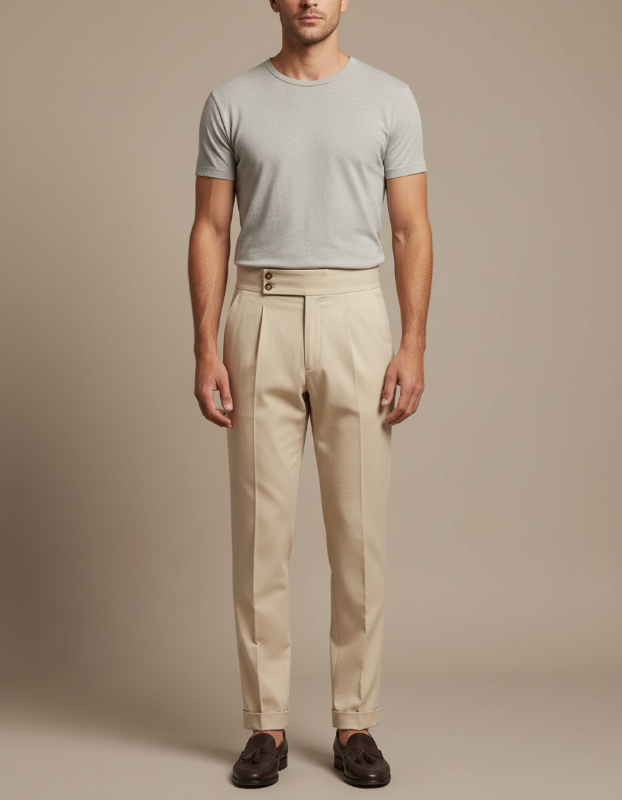 Pantalon Chino Sur Mesure - Beige Gabardine