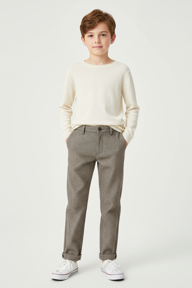 Pantalon Chino Gris Chiné Droit Laine Enfant - Tweed