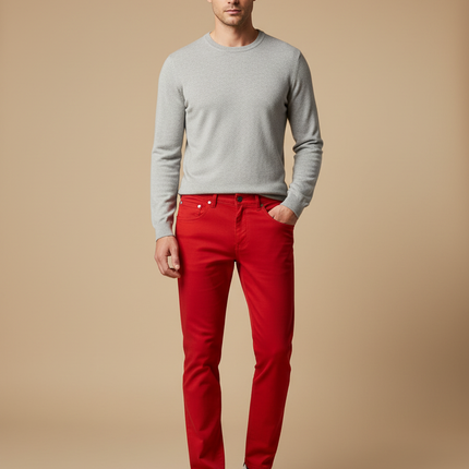 Pantalon Chino Rouge Slim Coton Stretch Homme