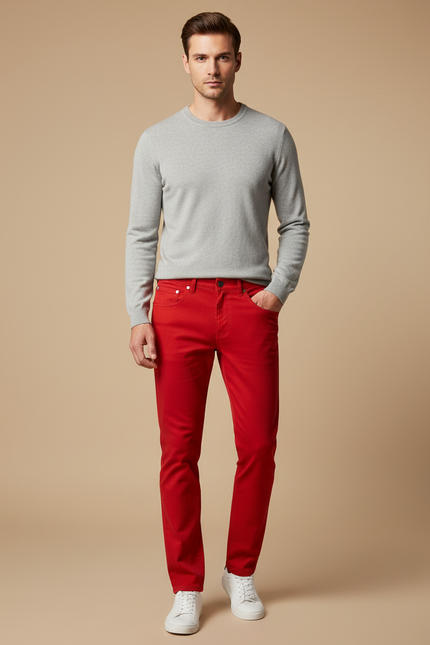 Pantalon Chino Rouge Slim Coton Stretch Homme
