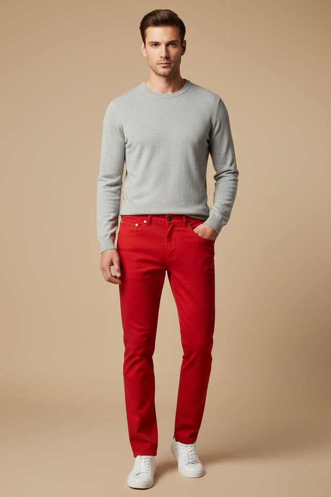 Pantalon Chino Rouge Slim Coton Stretch Homme
