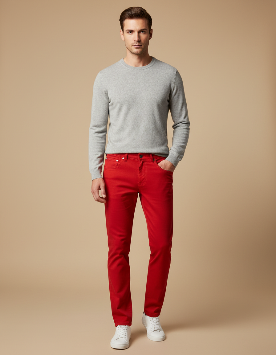 Pantalon Chino Rouge Slim Coton Stretch Homme