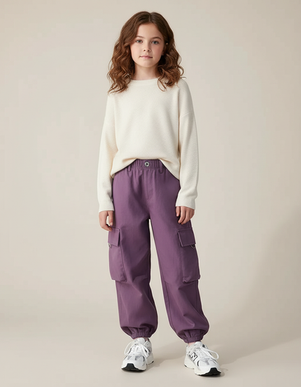 Pantalon Chino Violet Cargo Ample Enfant Décontracté - Coton