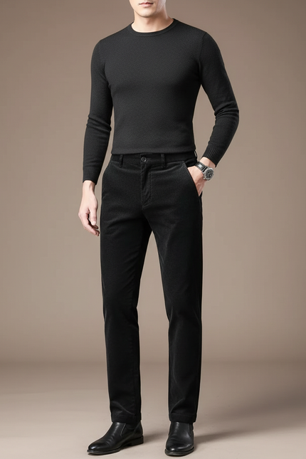 Pantalon Chino Noir Côtelé Droit Homme Décontracté - Cordé