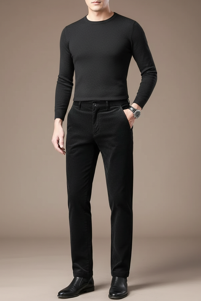 Pantalon Chino Noir Côtelé Droit Homme Décontracté - Cordé