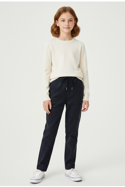 Pantalon Chino Marine Côtelé Droit Décontracté Enfant - Cordé