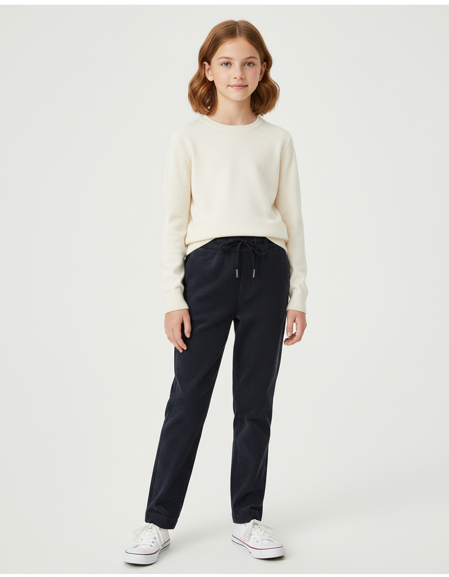 Pantalon Chino Marine Côtelé Droit Décontracté Enfant - Cordé
