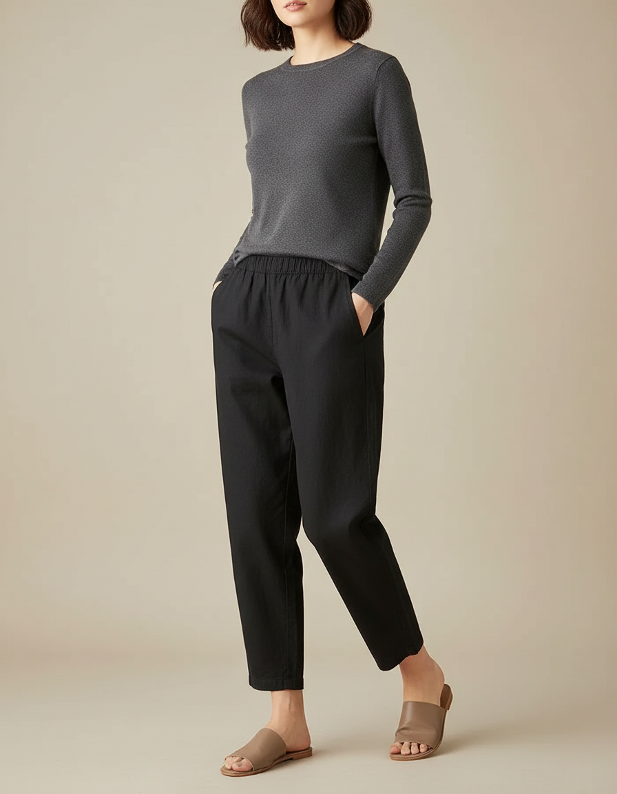 Pantalon Chino Noir Ample Fluide Élastique Décontracté - Coton