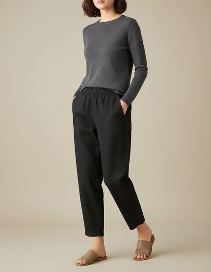 Pantalon Chino Noir Ample Fluide Élastique Décontracté - Coton