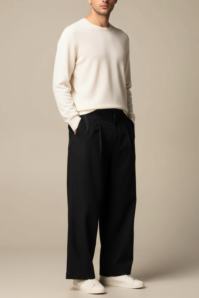 Pantalon Chino Noir Ample Fluide Homme Élégant - Gabardine
