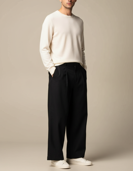Pantalon Chino Noir Ample Fluide Homme Élégant - Gabardine
