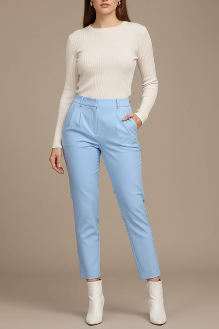 Pantalon Chino Femme Bleu Ciel - Simili cuir