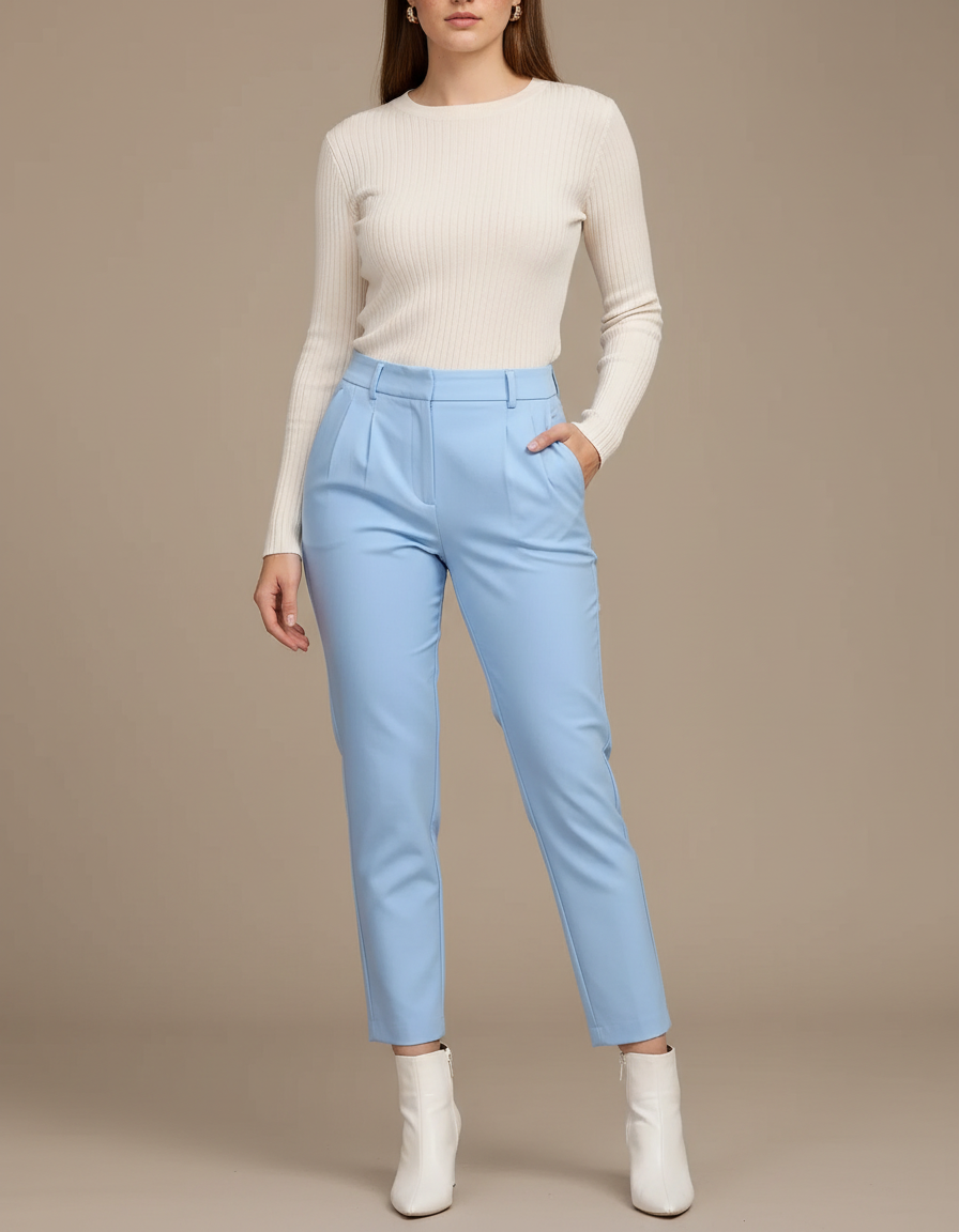 Pantalon Chino Femme Bleu Ciel - Simili cuir