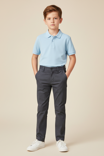 Pantalon Chino Gris Foncé Motif Micro Carreaux Garçon - Gabardine