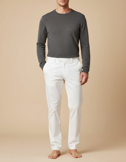 Pantalon Chino Blanc Coton Coupe Droite Décontracté Élégant Homme