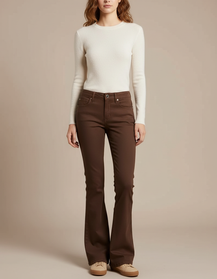 Pantalon Chino Marron Évasé Coton Confortable Femme