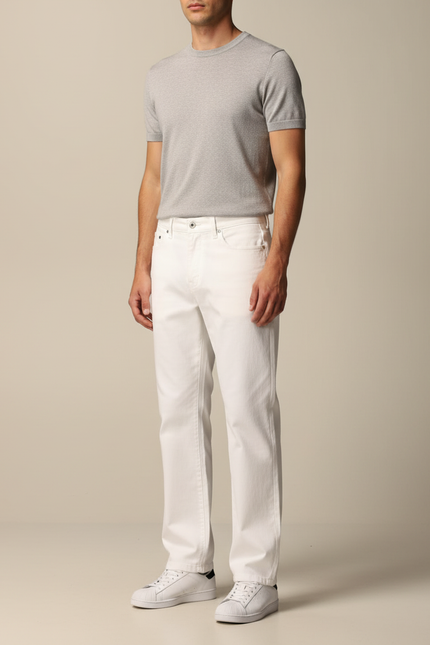 Pantalon Chino Blanc Coton Coupe Droite Décontracté Homme