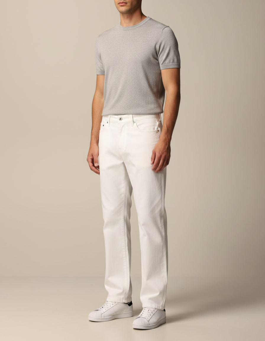 Pantalon Chino Blanc Coton Coupe Droite Décontracté Homme