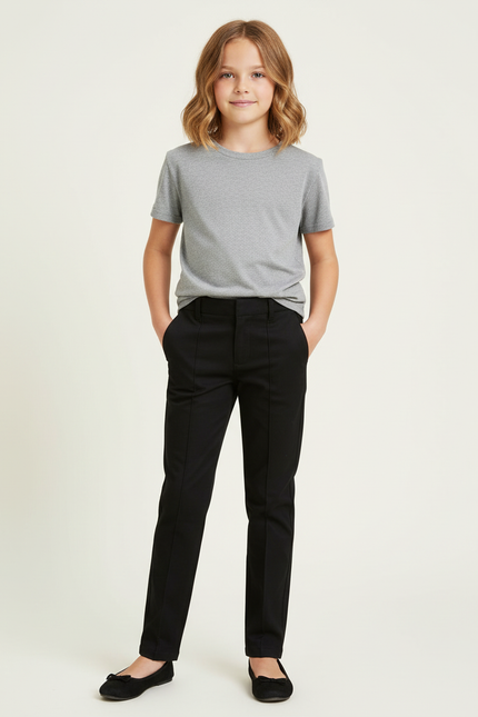 Pantalon Chino Noir Droit Simple Fille Confortable - Gabardine