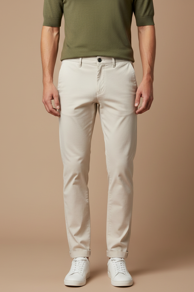 Pantalon Chino Beige Clair Coton Coupe Droite Homme