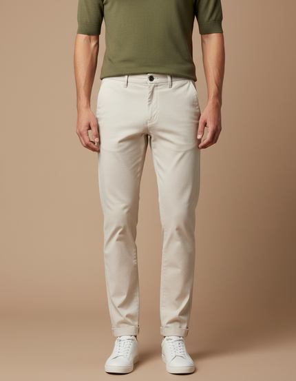 Pantalon Chino Beige Clair Coton Coupe Droite Homme