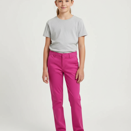 Pantalon Chino Fuchsia Coton Slim Fille Uni - Rose