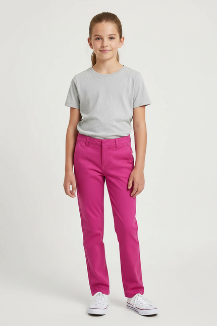 Pantalon Chino Fuchsia Coton Slim Fille Uni - Rose