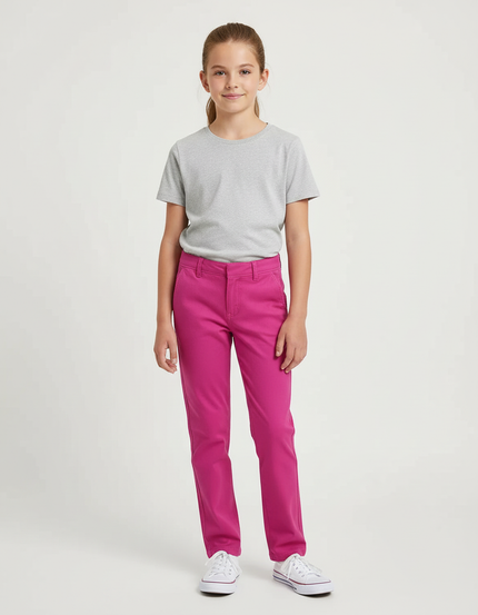 Pantalon Chino Fuchsia Coton Slim Fille Uni - Rose