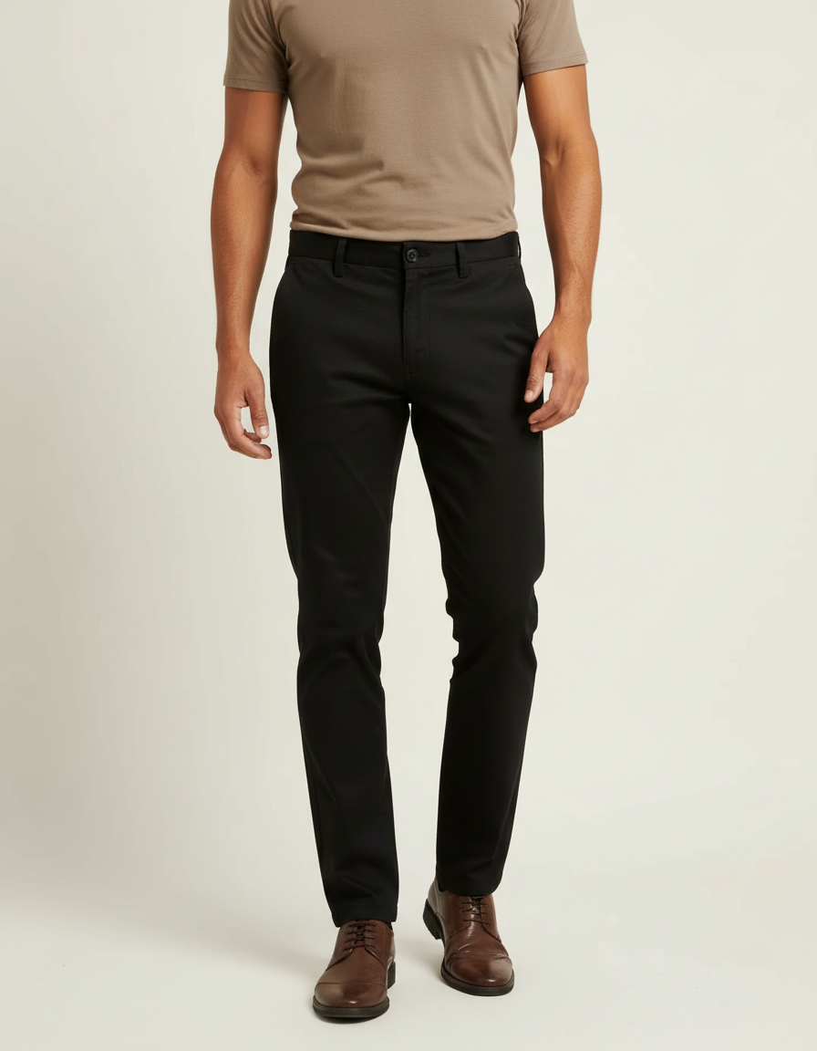 Pantalon Chino Homme Noir Tapered Coton - Gabardine
