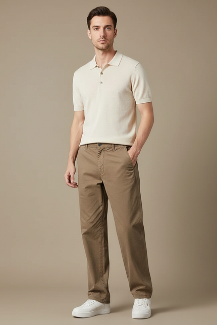 Pantalon Chino Marron Droit Coton Décontracté Homme
