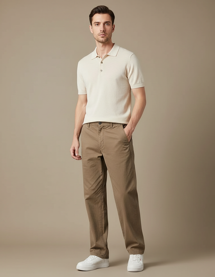 Pantalon Chino Marron Droit Coton Décontracté Homme