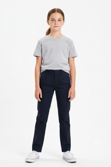 Pantalon Chino Marine Coupe Droite Enfant Décontracté - Gabardine