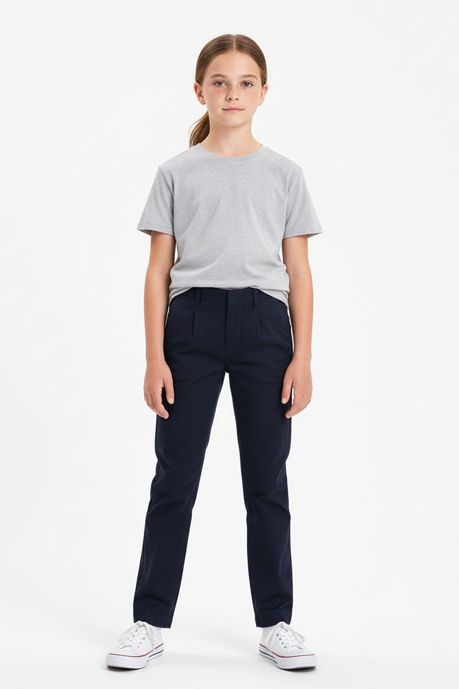 Pantalon Chino Marine Coupe Droite Enfant Décontracté - Gabardine