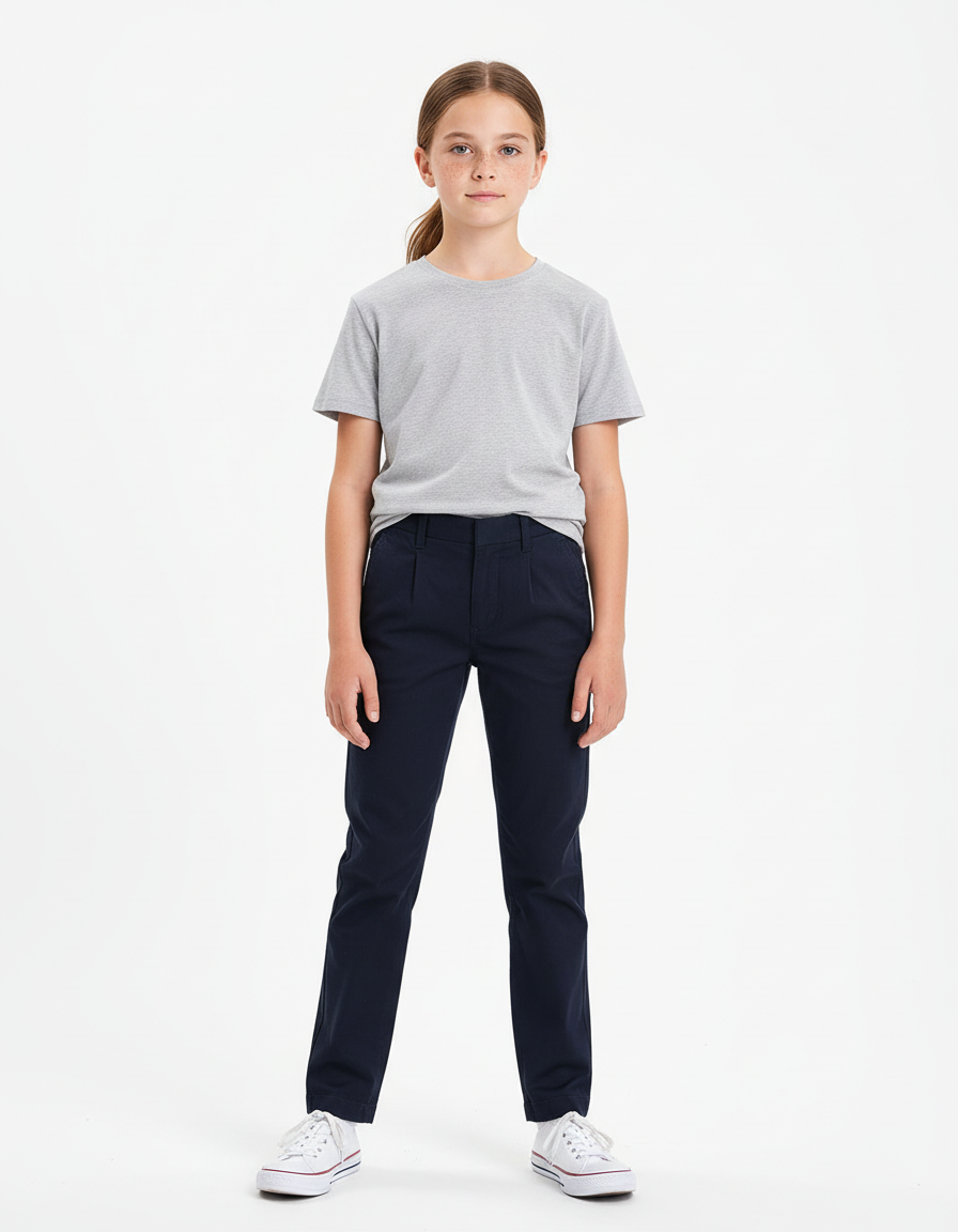 Pantalon Chino Marine Coupe Droite Enfant Décontracté - Gabardine