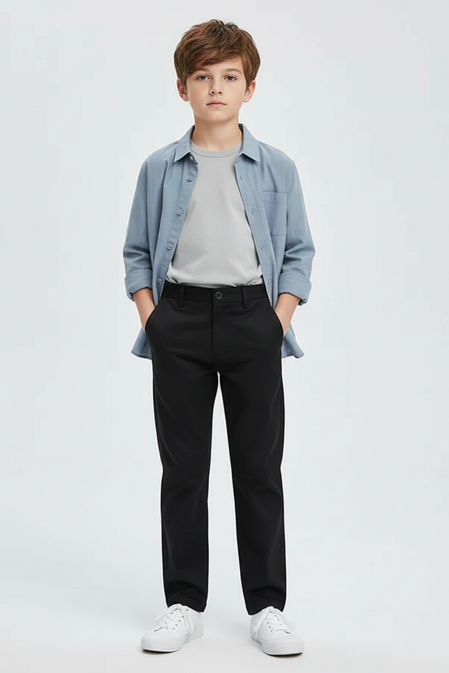 Pantalon Chino Noir Droit Décontracté Enfant - Coton