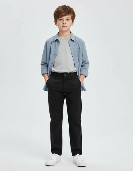 Pantalon Chino Noir Droit Décontracté Enfant - Coton