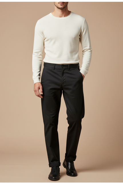 Pantalon Chino Noir Coton Droit Tapered Homme