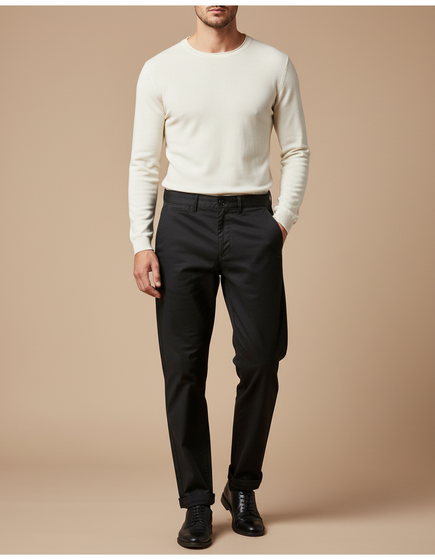 Pantalon Chino Noir Coton Droit Tapered Homme