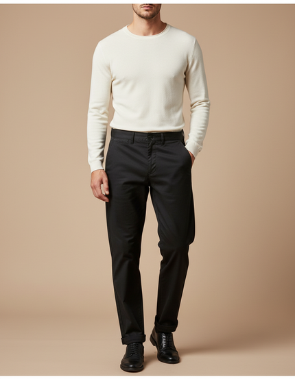 Pantalon Chino Noir Coton Droit Tapered Homme