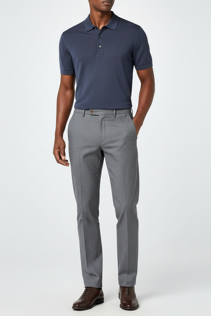 Pantalon Chino Gris Texturé Droit Élégant Homme - Gabardine