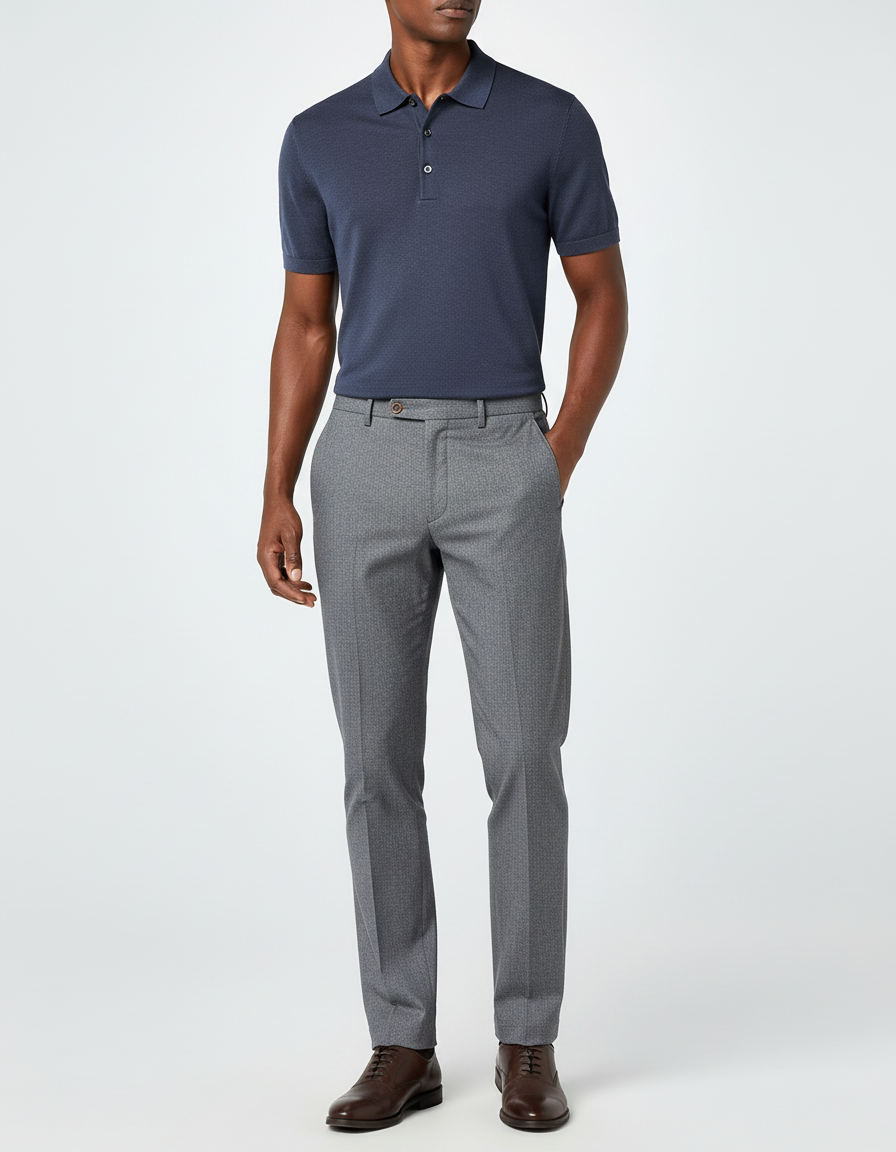 Pantalon Chino Gris Texturé Droit Élégant Homme - Gabardine