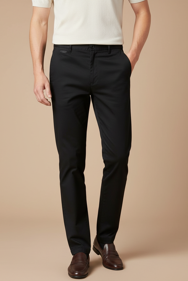 Pantalon Chino Noir Coton Coupe Droite Homme