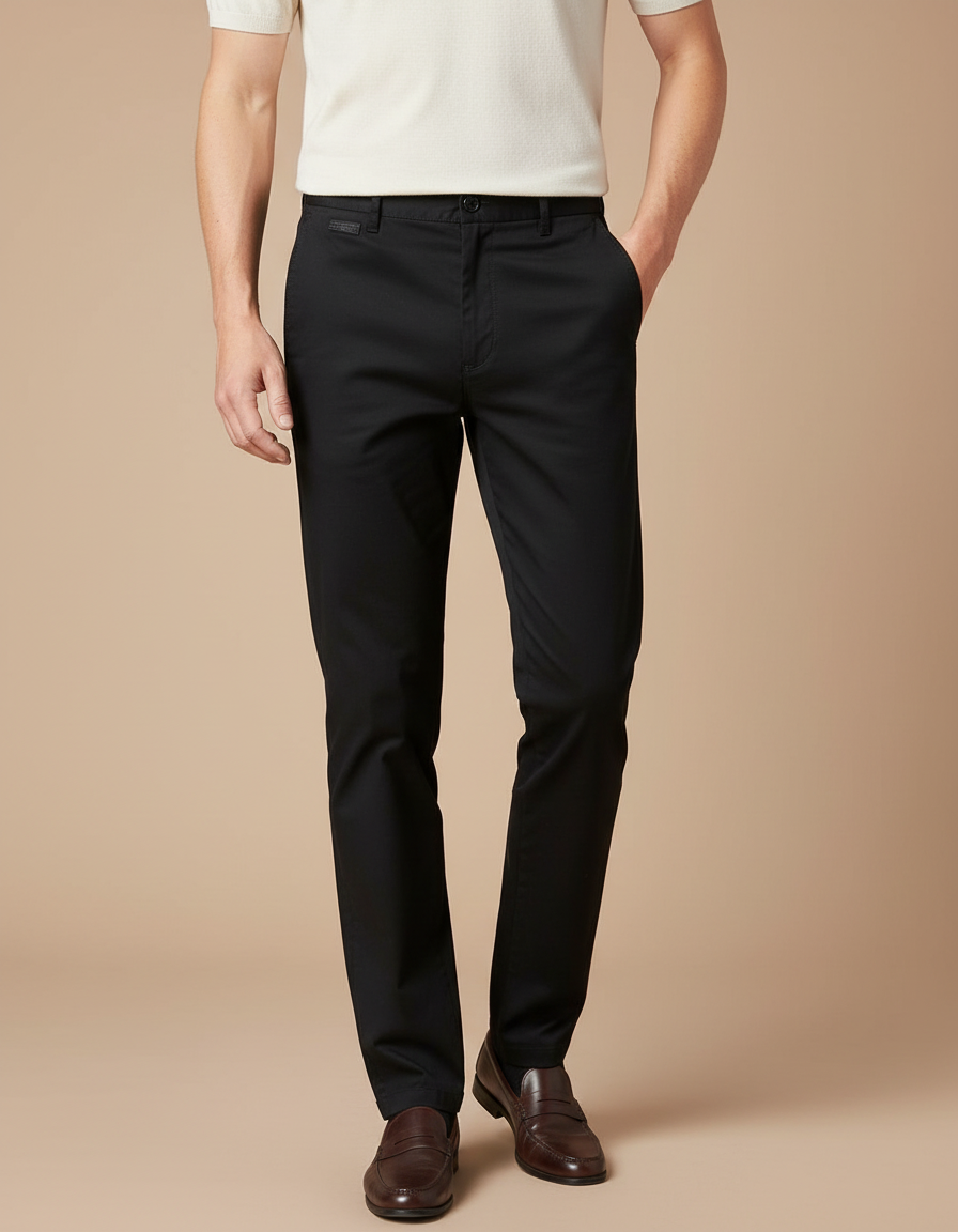 Pantalon Chino Noir Coton Coupe Droite Homme